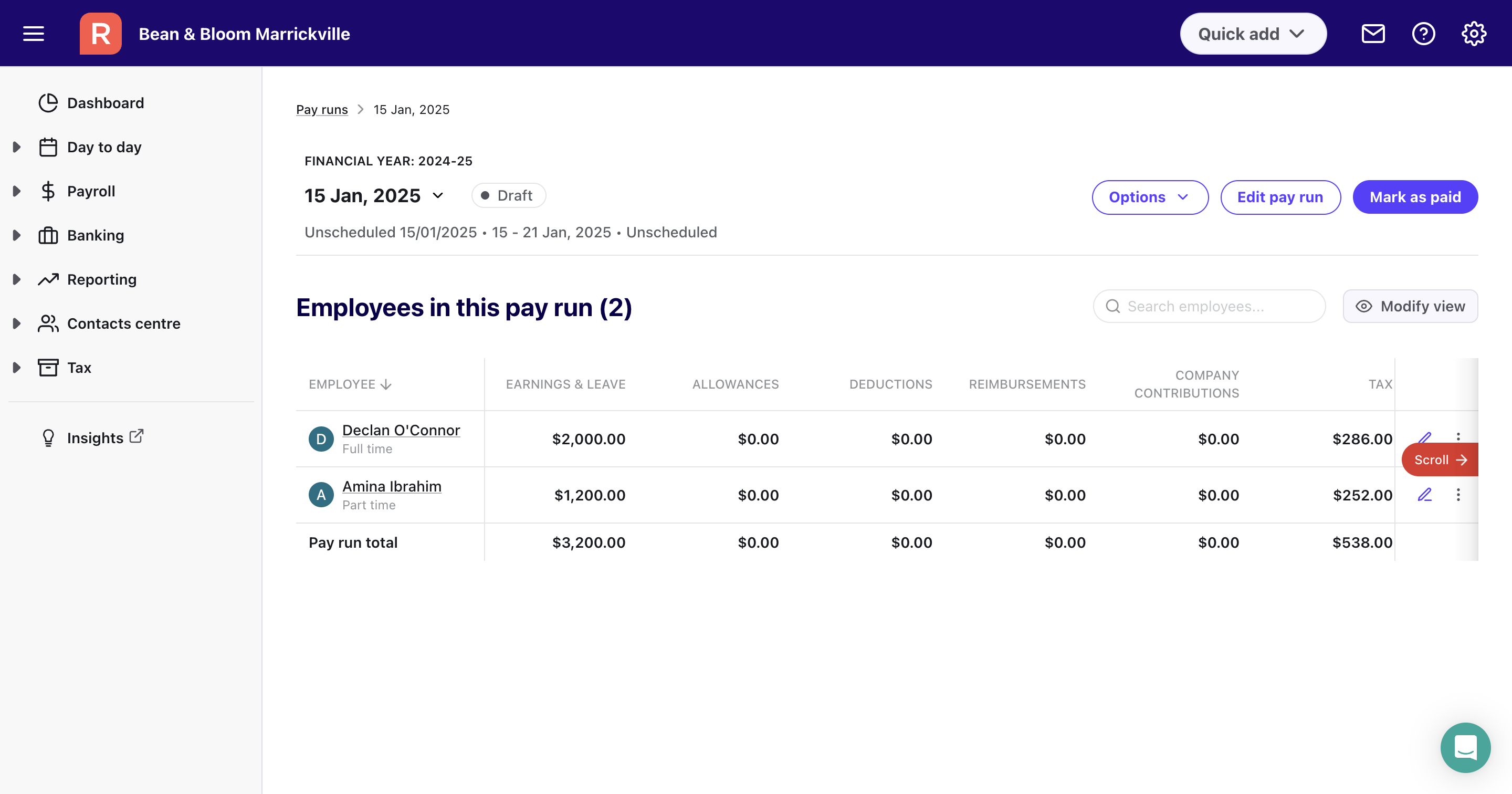 Pay run details page