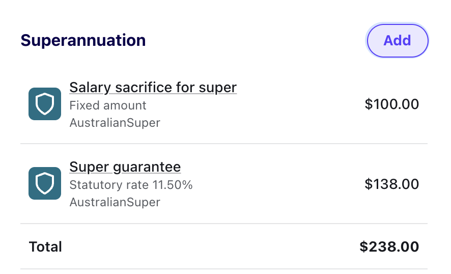 Superannuation section within an employee's pay run