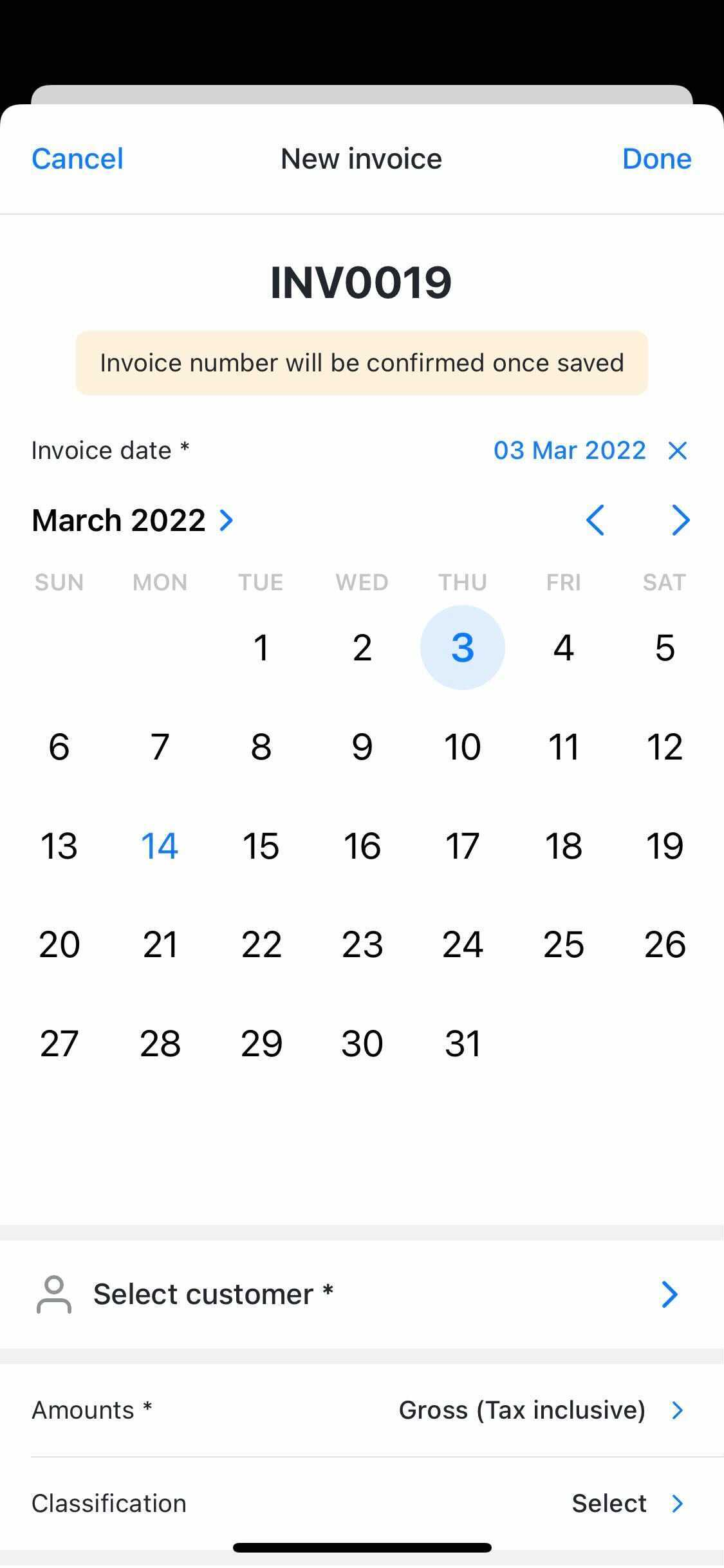 Invoice calendar