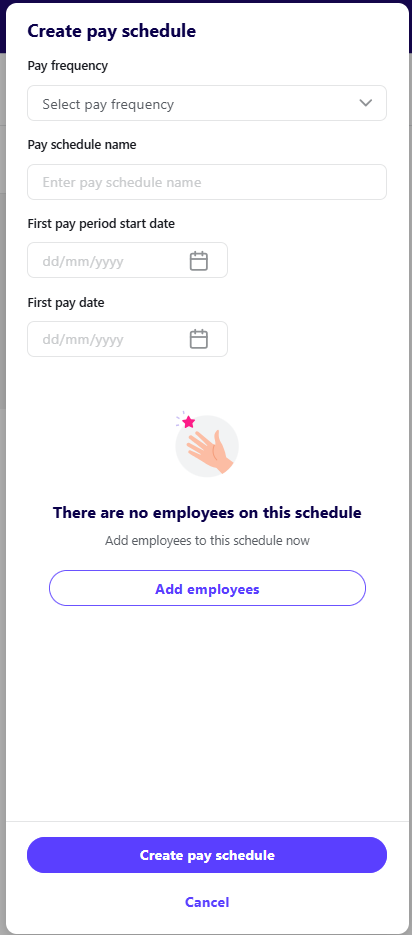 Create pay schedule drawer on Pay schedules screen.