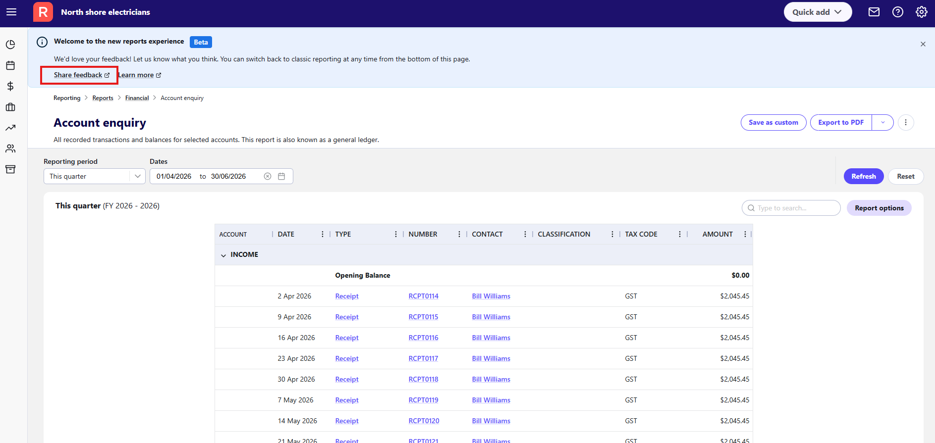 Example feedback link