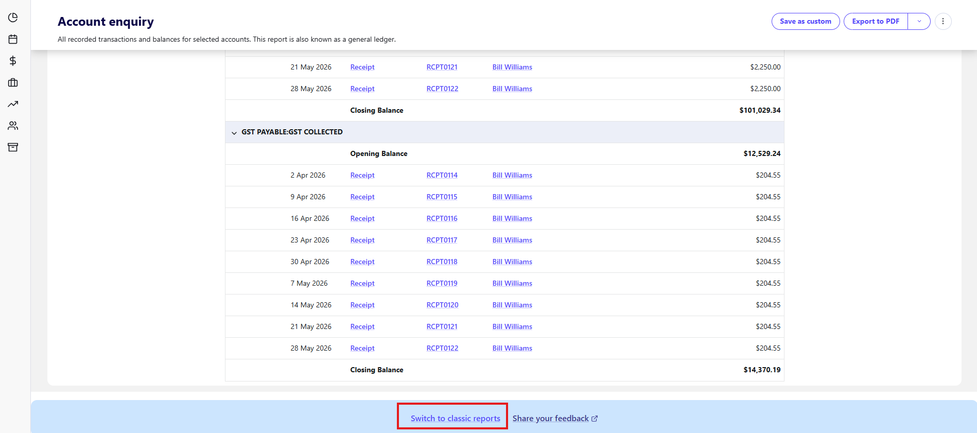 Switch back to classic reports highlighted