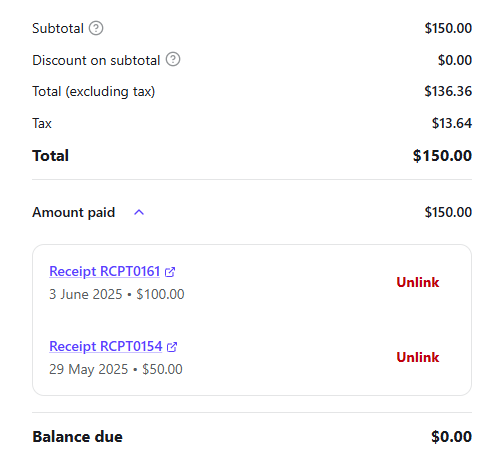 Screenshot of payment section from the bottom of the screen