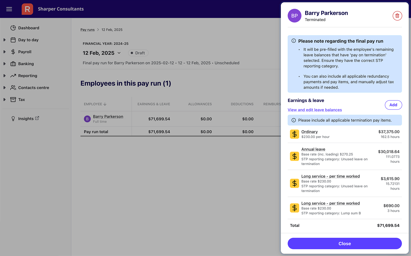 Edit pay details of employee drawer