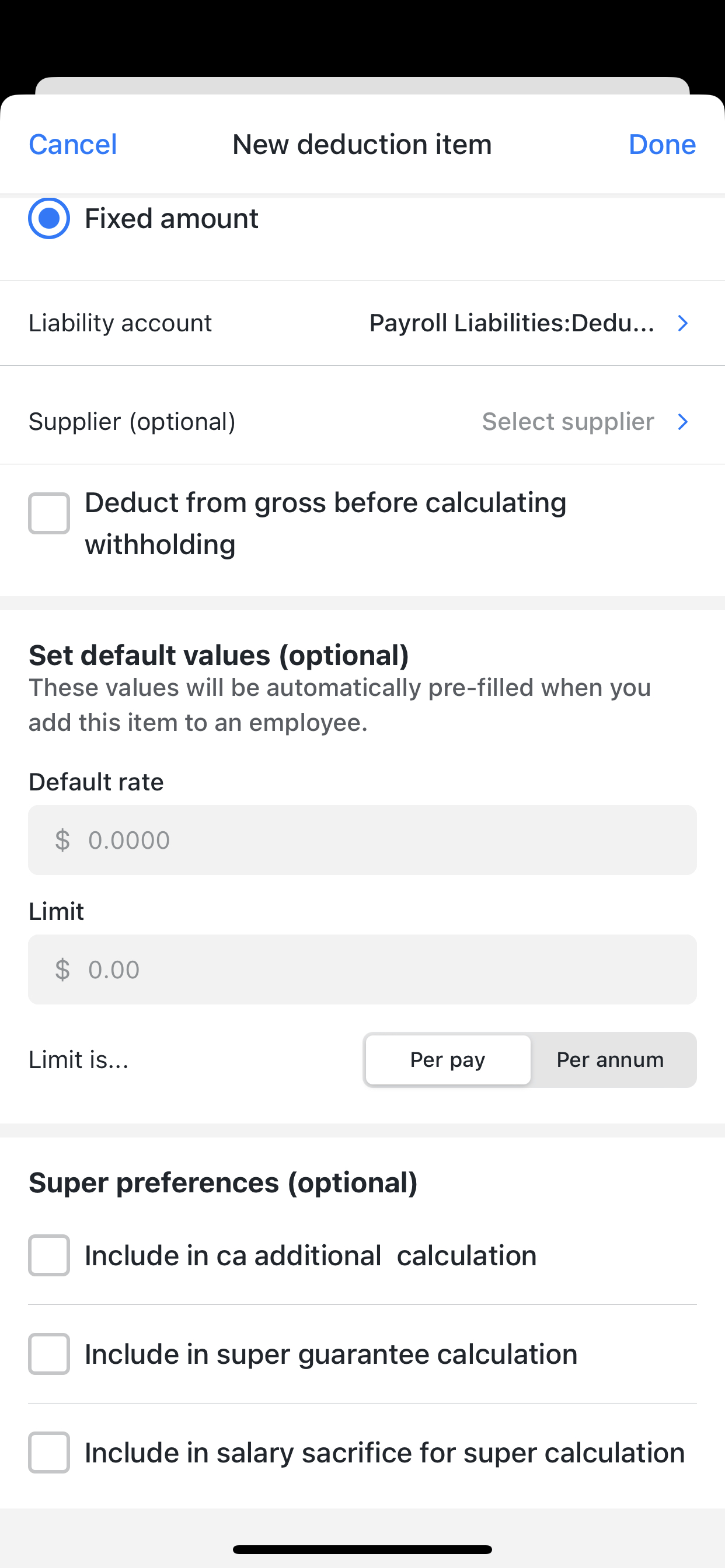 New deduction item - additional fields