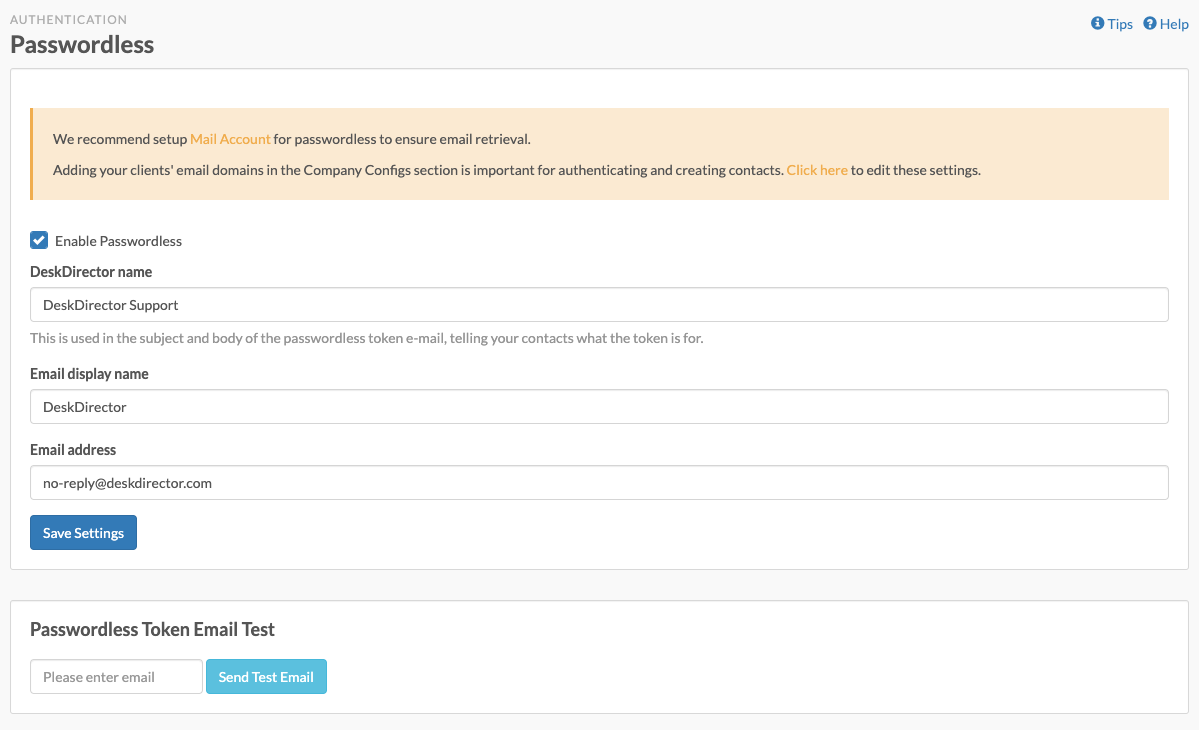 Logging in with Passwordless - DeskDirector Knowledge base Help