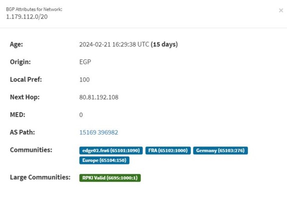 DE-CIX Looking Glass detailed route information