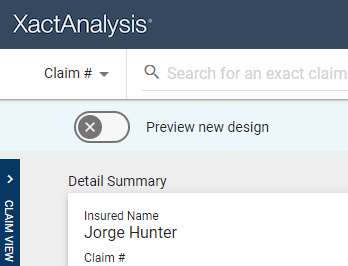 Screenshot of the "Preview New Design" toggle located to the upper-left of the page just below the main header