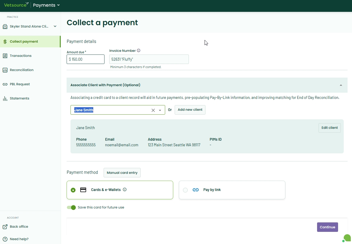 collect payment tab