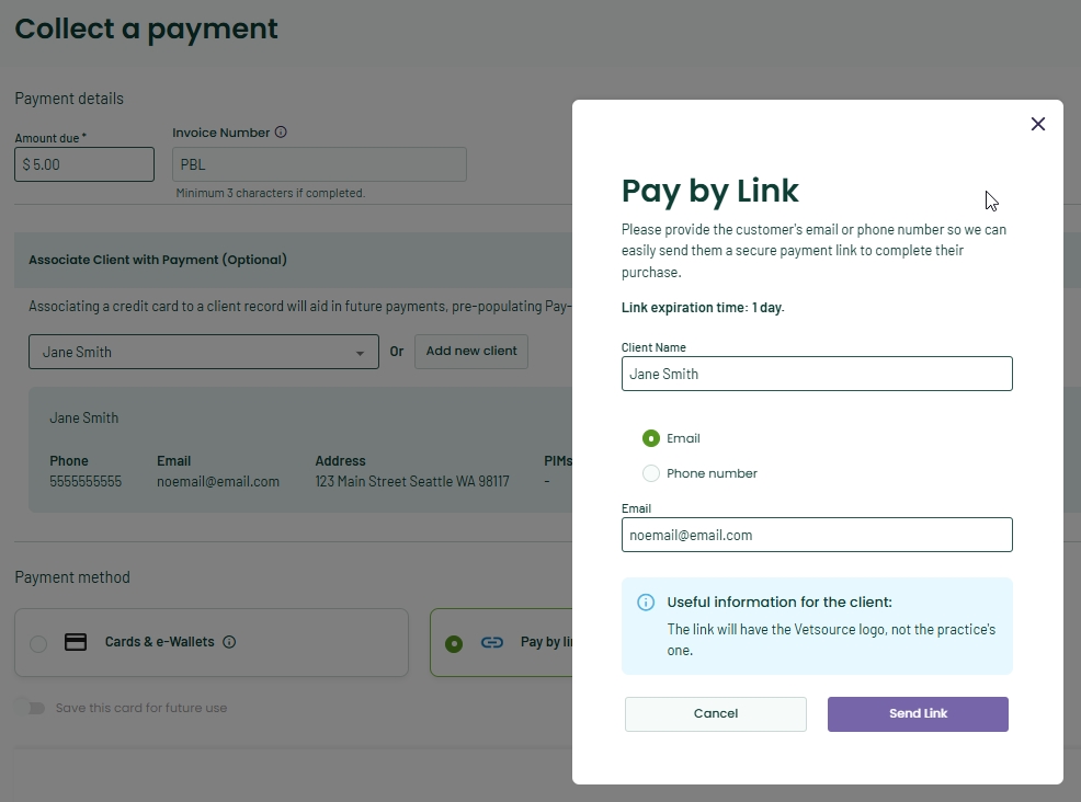 pay by link form pop-up