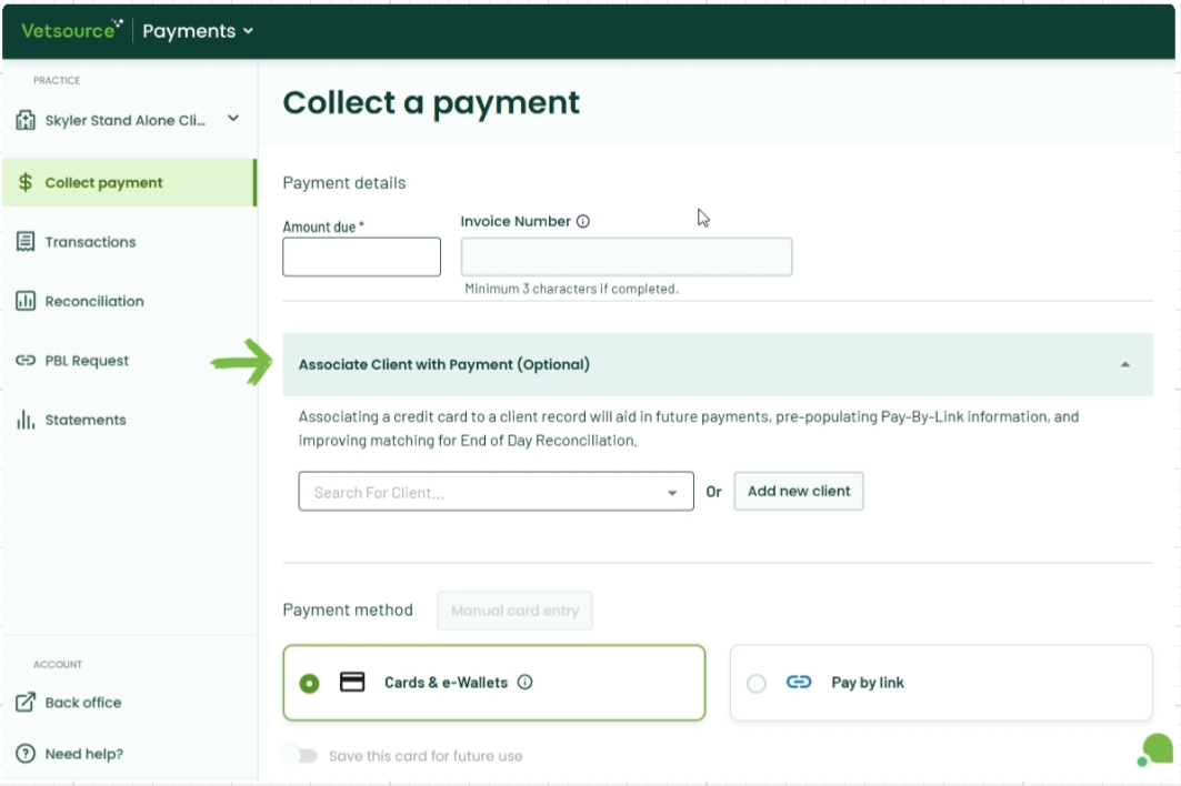 collect payment tab