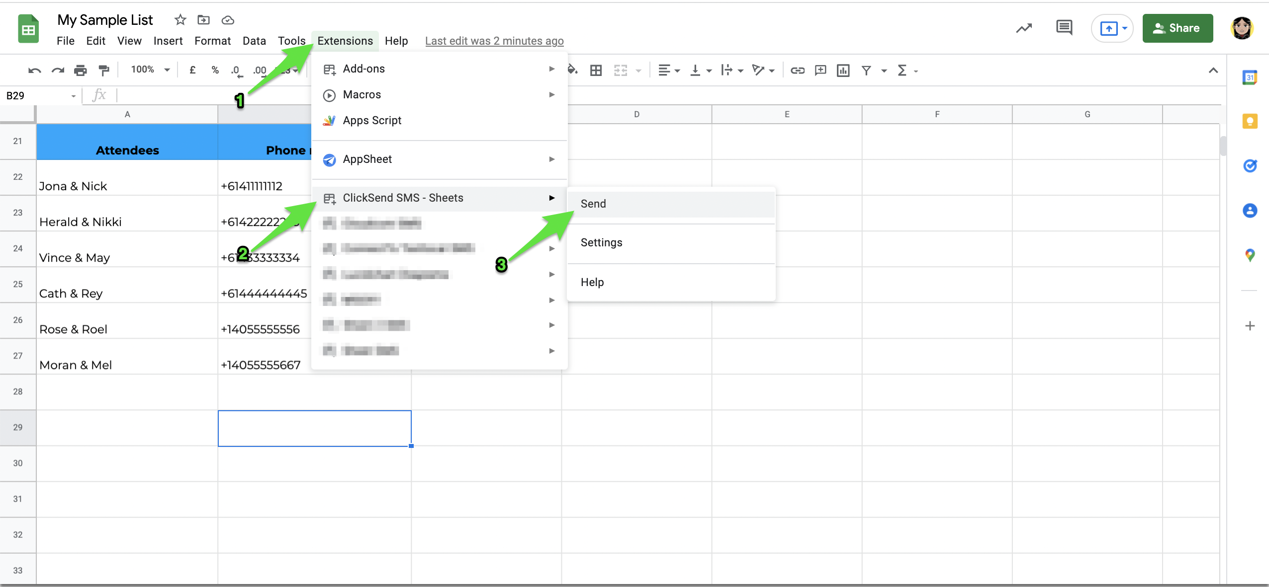 Send SMS With Google Sheets ClickSend Help Docs