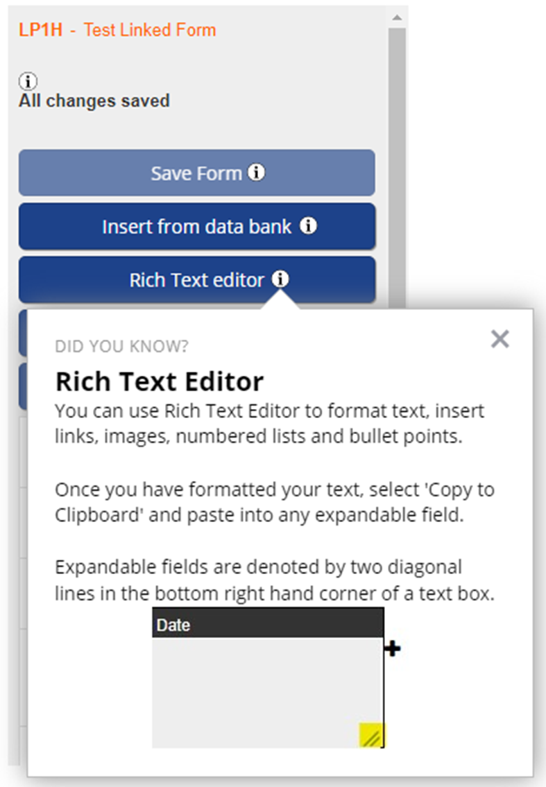 Rich text editor