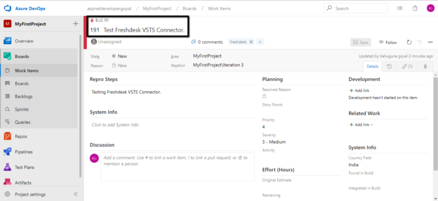 Freshdesk Visual Studio AzureDevops