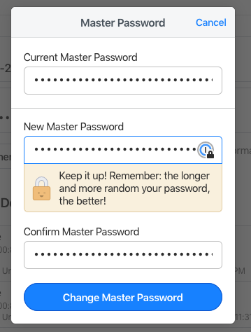 1password master password change