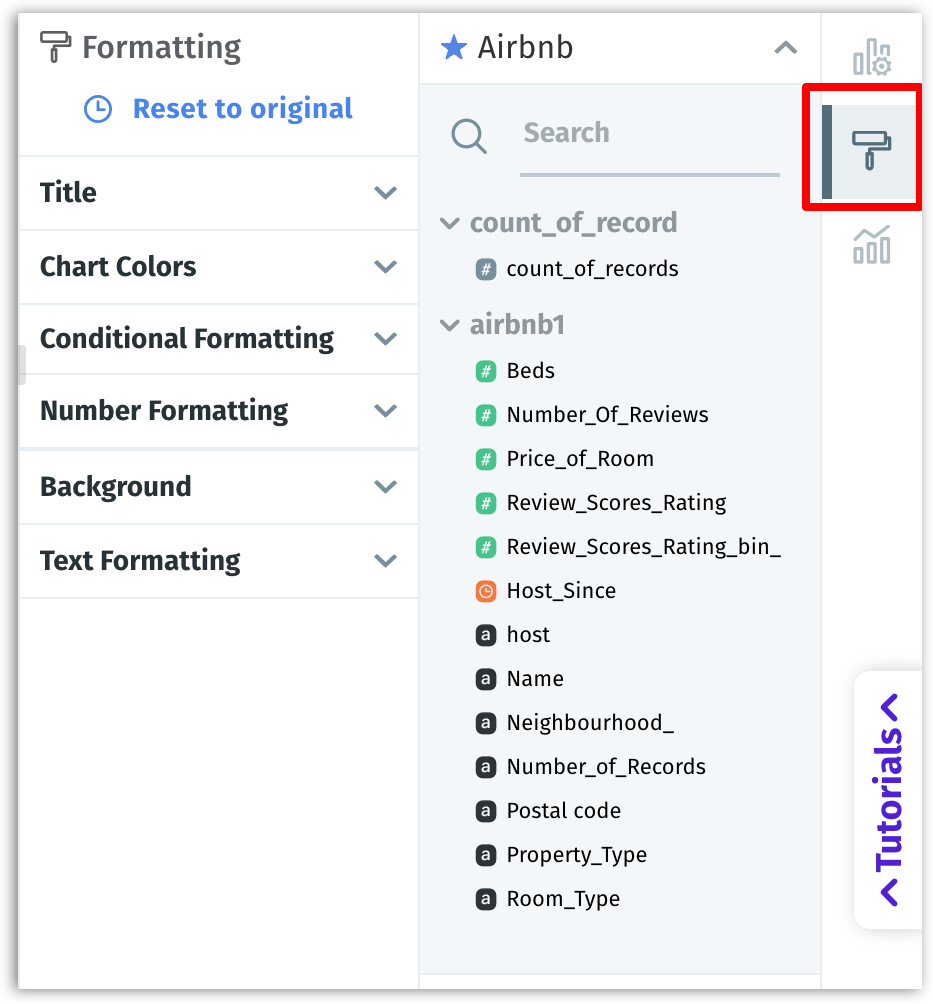 Formatting tab for charts