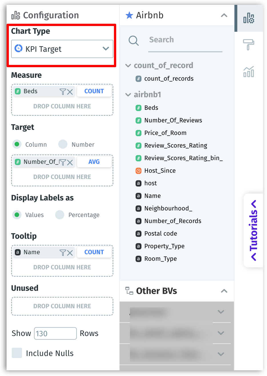 Switching and setting up a KPI target chart