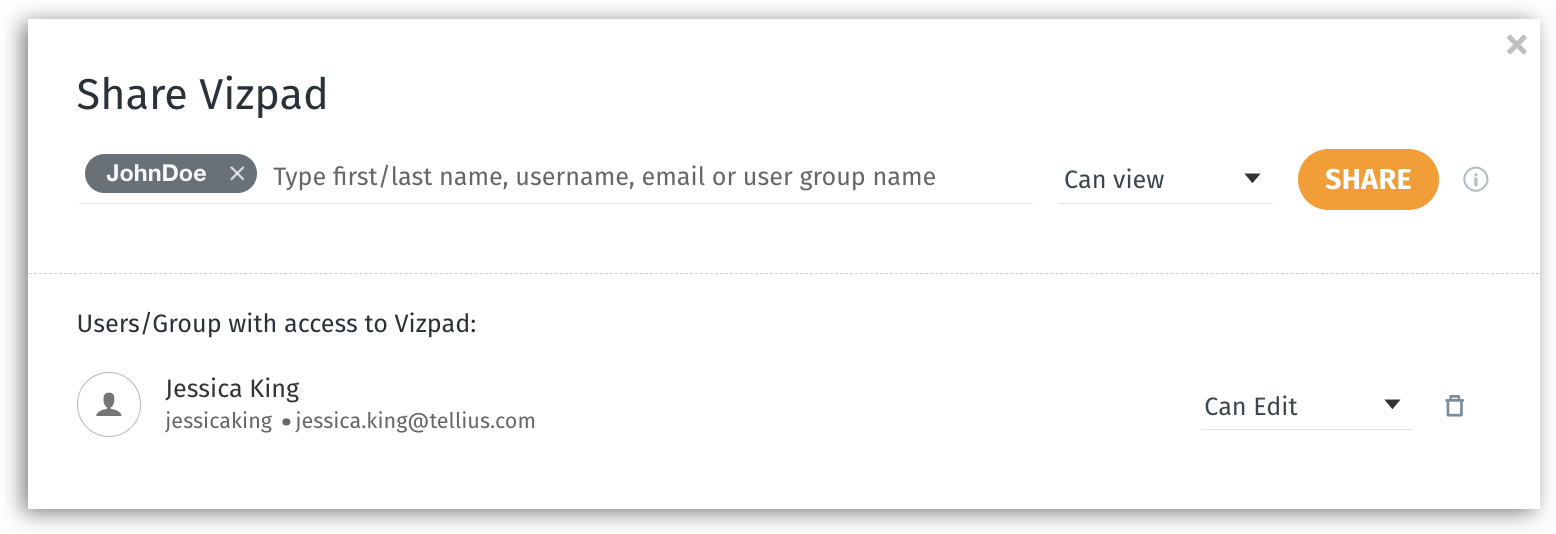 Sharing Vizpad using first or last name