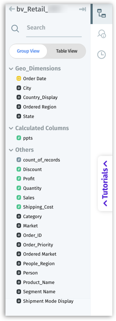 List of columns in a business view