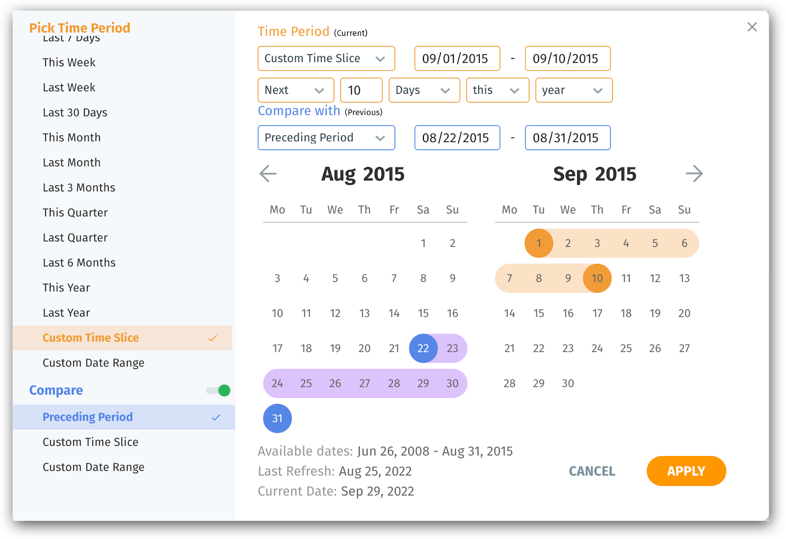 Upgraded date picker/time slicer with comparison component