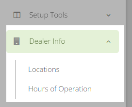 dealer info menu items
