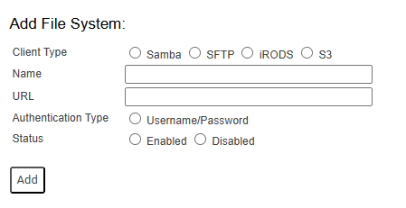 "add file system" panel