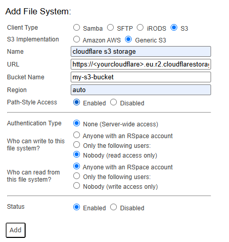 S3 file system configuration - example