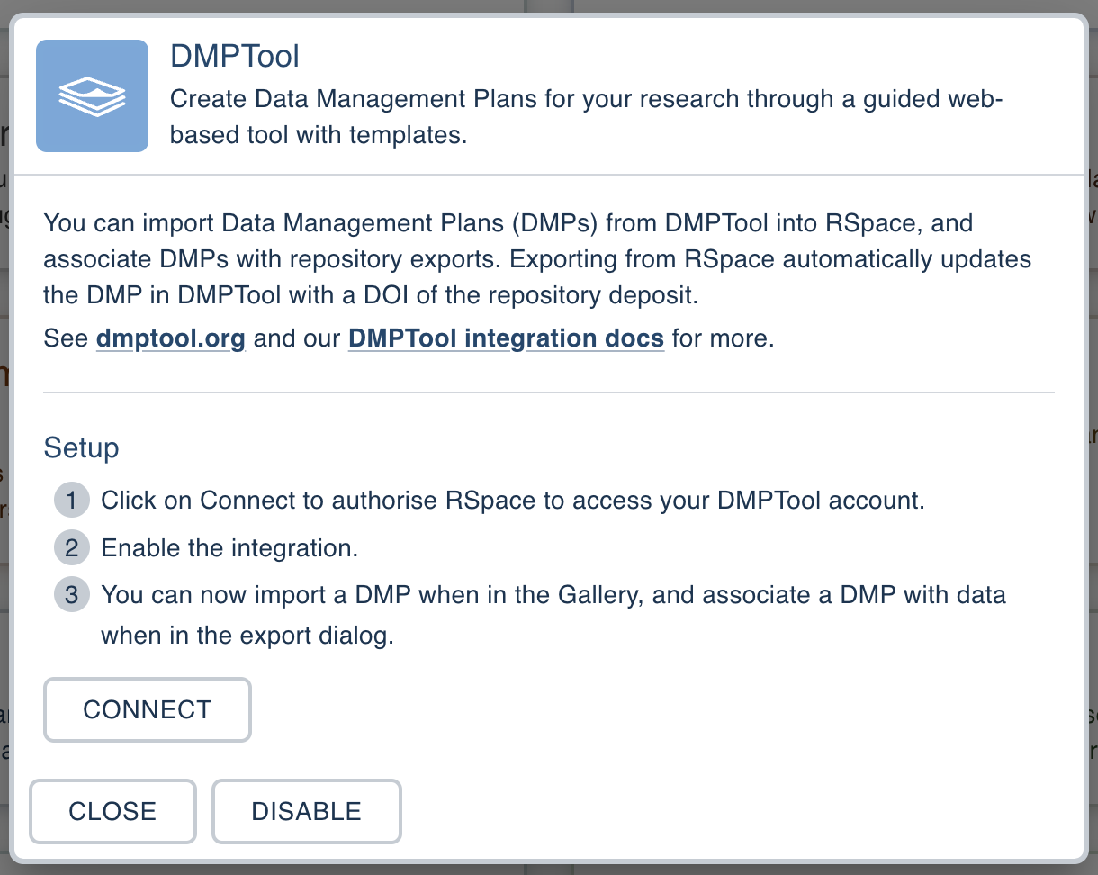 Screenshot of the DMPTool dialog on the apps page