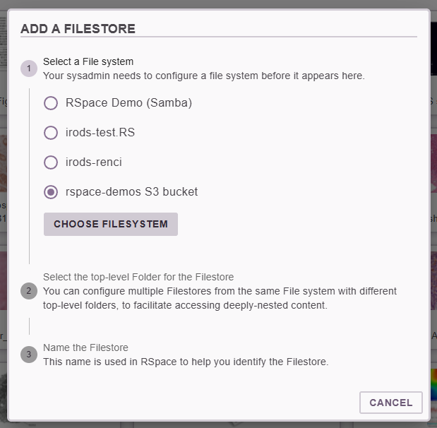 add filestore dialog