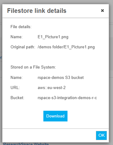 filestore link details dialog