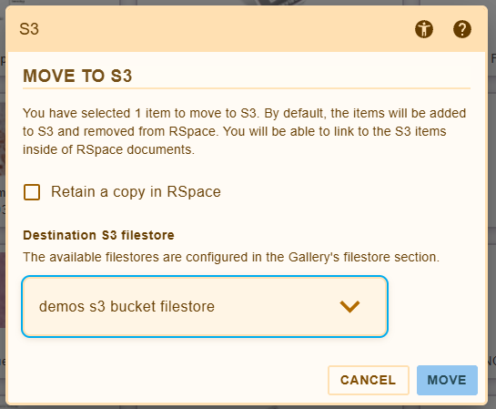 'move to s3' dialog
