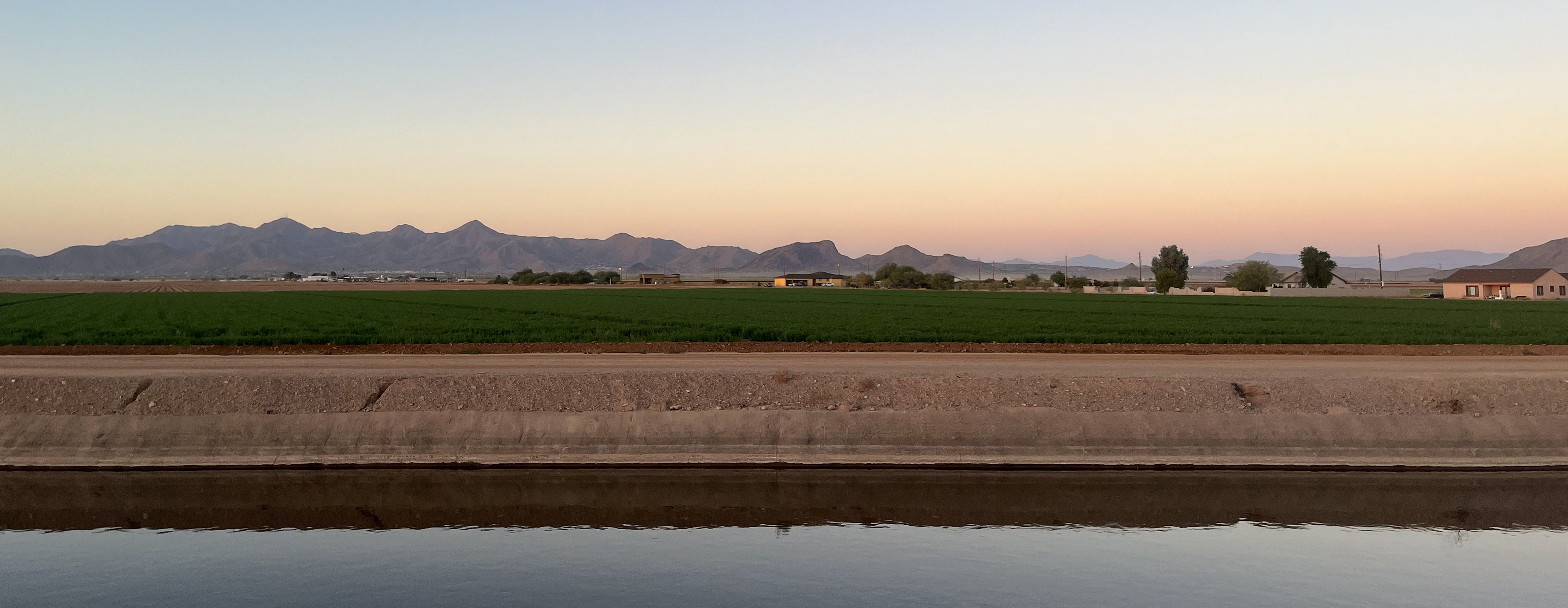 View from a canal trail at sunset