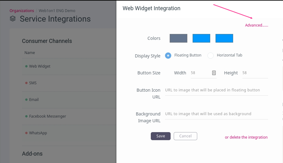 ChatShipper Webwidet advanced settings