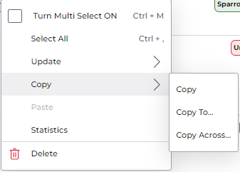 Copy across, context menu