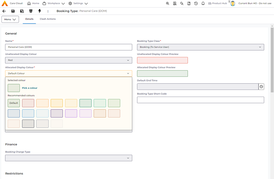 Booking Type Config