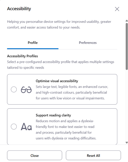 Image showing the accessibility menu