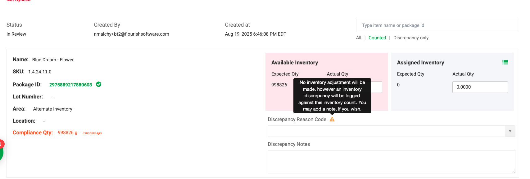 counted items and checking for discrepancies