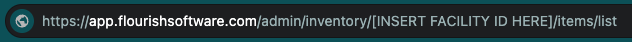 URL for Inventory Settings - facility ID