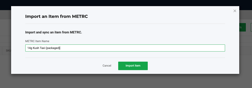 import an item from METRC