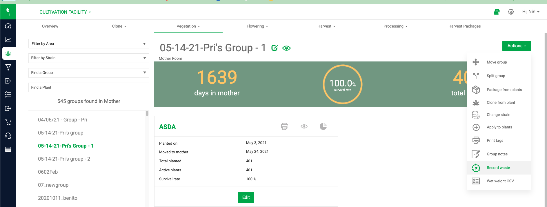 Click Actions > “Record Waste”