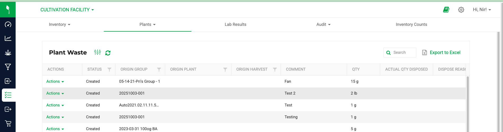 View the Plant Waste