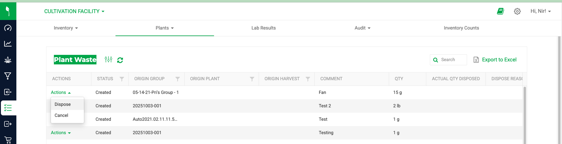 Actions > “Dispose”