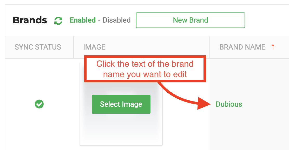 click brand text to edit the name