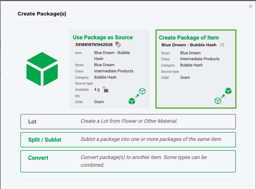 Create Package of Item