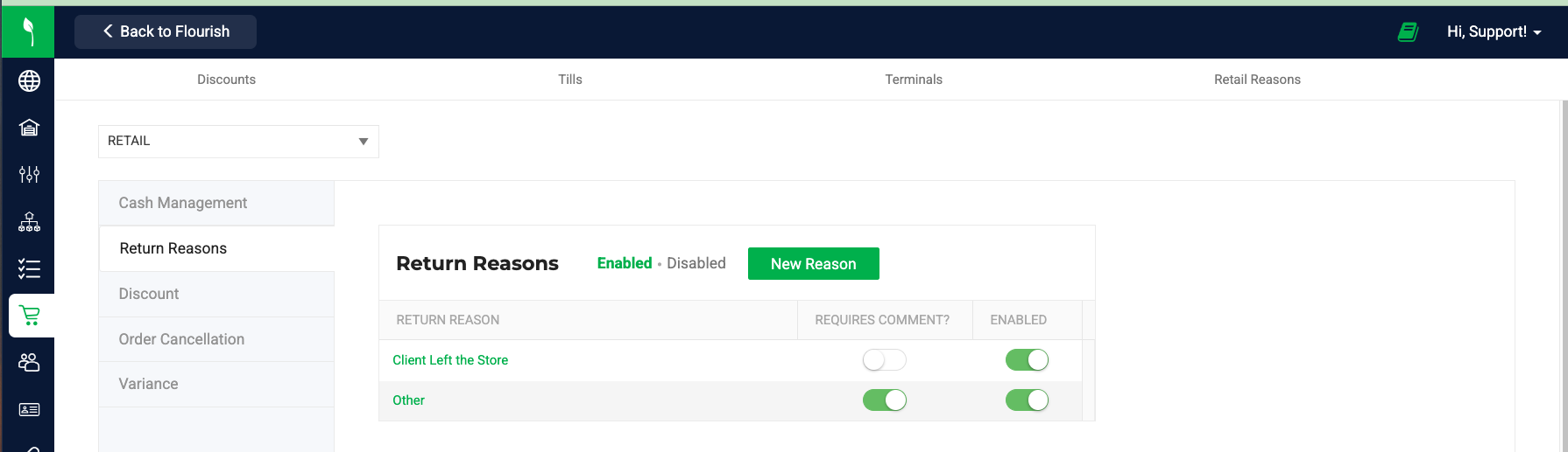 Manage return reasons