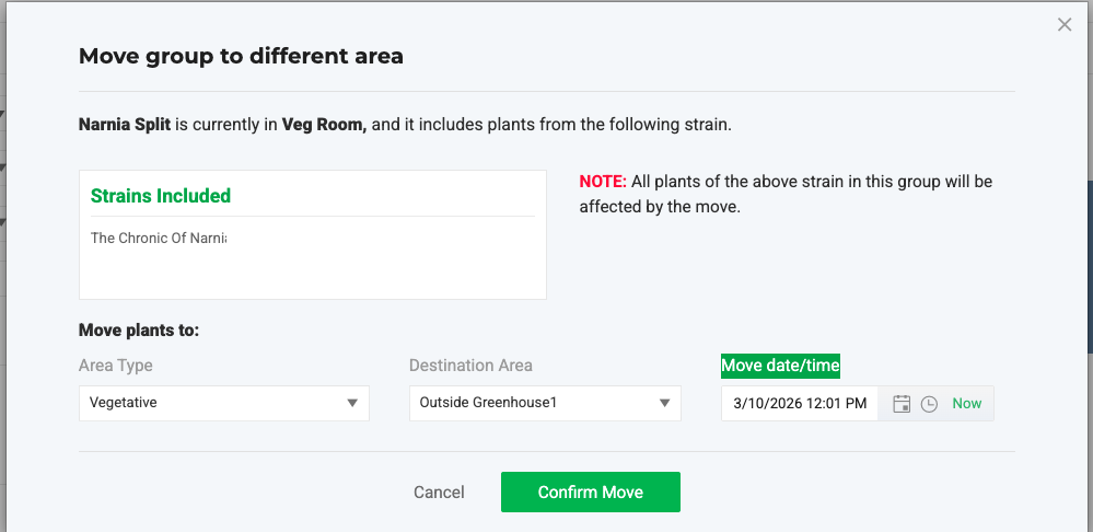 Move group to a different area screen