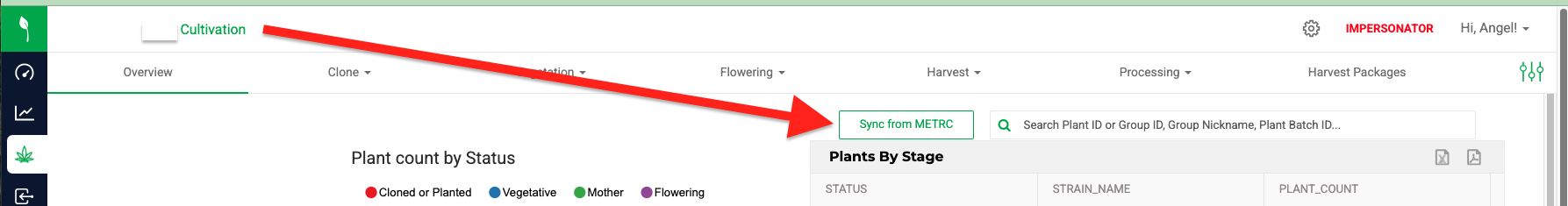 Sync from METRC button
