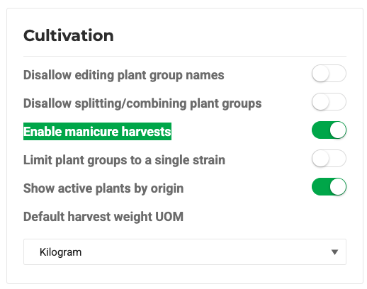 Toggle 'On' to "Enable manicure harvests."