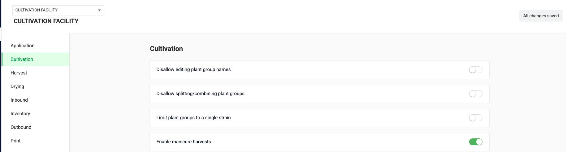 Toggle 'On' to "Enable manicure harvests."