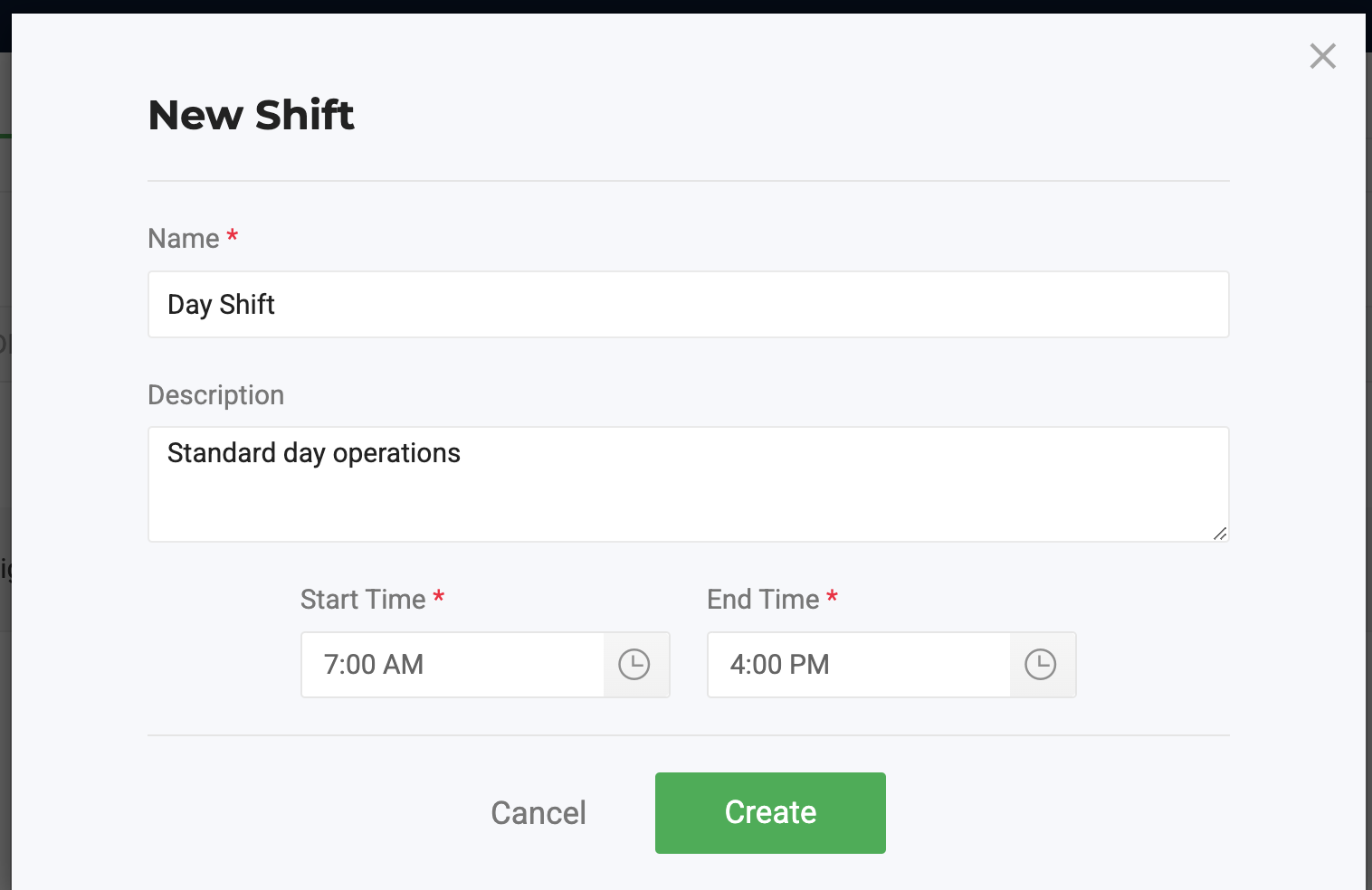 Create shift
